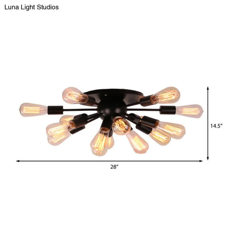 Vintage Industrial Sputnik Multi-Light Ceiling Light In Black For Living Room