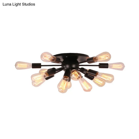 Vintage Industrial Sputnik Multi-Light Ceiling Light In Black For Living Room
