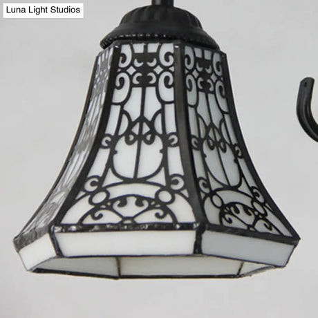 Vintage Industrial Stained Glass Semi Flush Mount Ceiling Light With 3 Rhombus/Magnolia Patterns In