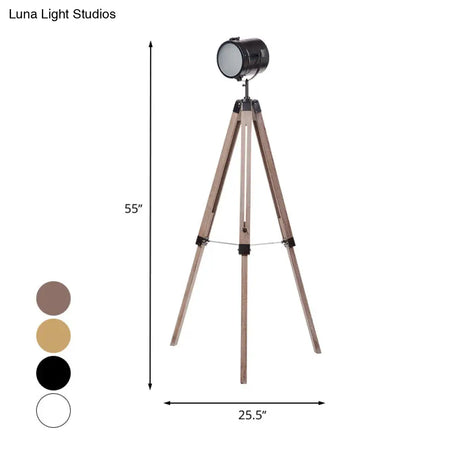 Vintage Industrial Tripod Floor Light - Black/White Metallic Standing Lamp For Living Room