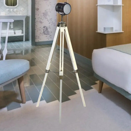 Vintage Industrial Tripod Floor Light - Black/White Metallic Standing Lamp For Living Room White