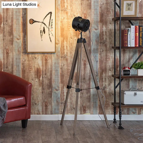 Vintage Industrial Tripod Floor Light - Black/White Metallic Standing Lamp For Living Room