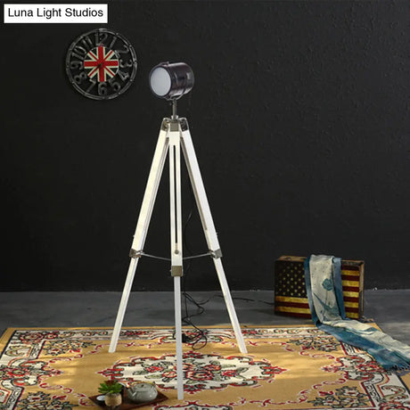 Vintage Industrial Tripod Floor Light - Black/White Metallic Standing Lamp For Living Room