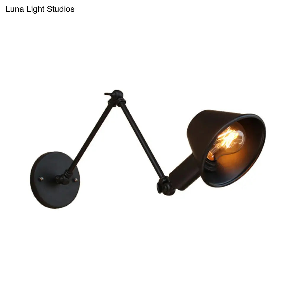 Vintage Industrial Wall Sconce Lamp With Metal Tapered Shade - Ideal For Study Room