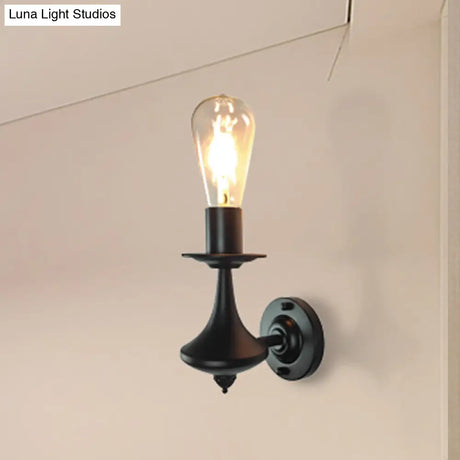 Vintage Industrial Wall Sconce With Exposed Bulb - Metallic Black