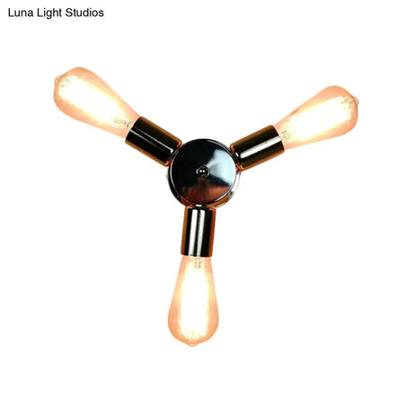Vintage Inspired Exposed Bulb Semi Flush Pendant Light - 3/6 Lights Metal Ceiling Fixture In Brass