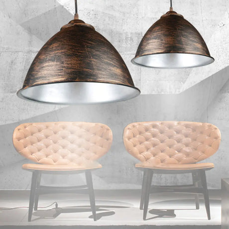 Vintage Iron 1-Light Dome Ceiling Pendant In Antique Bronze - Living Room Lighting Fixture