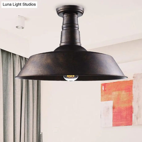 Vintage Iron Barn Dining Room Ceiling Light Fixture - 1 Black/White Semi Flush 10’ 14’ Or 18’