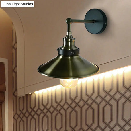 Vintage Iron Bronze Wall Light Sconce - Saucer Shade 1-Bulb Stylish Mounted Lamp For Farmhouse