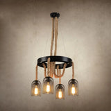 Vintage Iron Chandelier Pendant Light With Rope Detail For Restaurants - Black 4 /