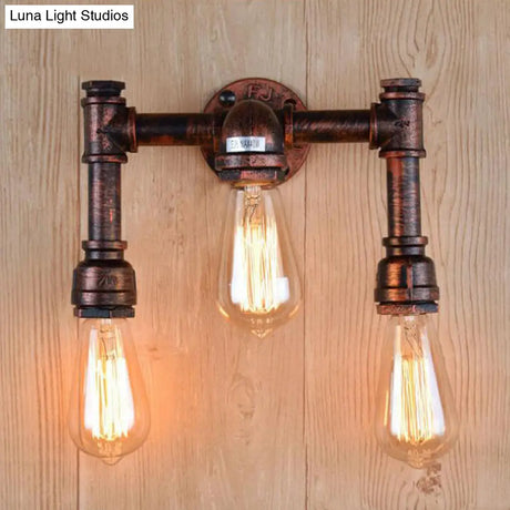 Vintage Iron Copper Sconce With 3 Exposed Bulbs - Perfect For Bars And Walls