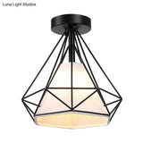 Vintage Iron Diamond Cage Ceiling Light - Black Flush Mount Fixture