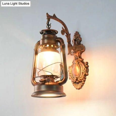 Vintage Iron Kerosene Lantern Wall Light Fixture For Restaurants - 1-Light