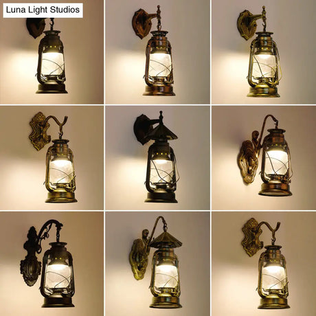 Vintage Iron Kerosene Lantern Wall Light Fixture For Restaurants - 1-Light