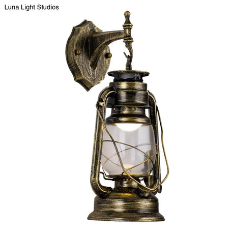 Vintage Iron Kerosene Lantern Wall Light Fixture For Restaurants - 1-Light