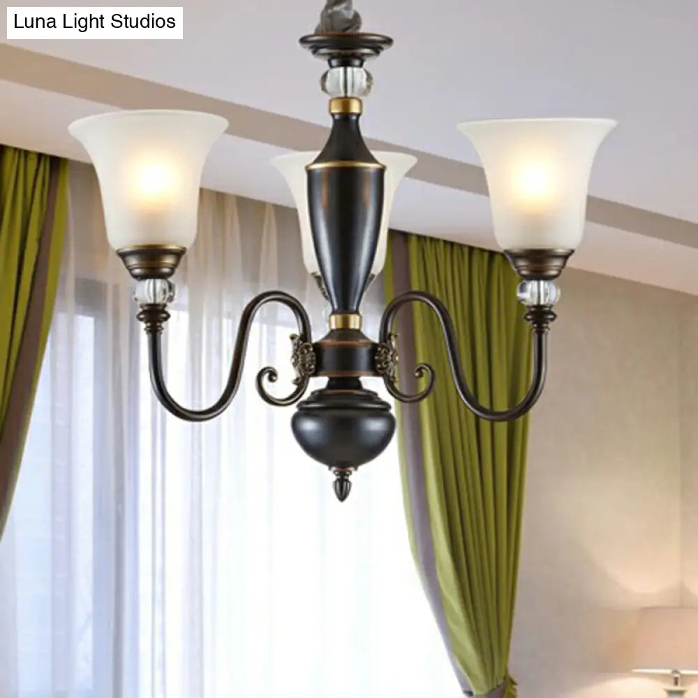 Vintage Iron Living Room Pendant Light With Black Curved Chandelier Design And Opal Glass Shade