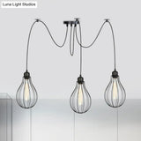 Vintage Iron Pear Cage Hanging Light: 2/3/6-Light Coffee House Swag Pendulum Lamp In Black