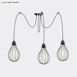 Vintage Iron Pear Cage Hanging Light: 2/3/6-Light Coffee House Swag Pendulum Lamp In Black