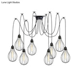 Vintage Iron Pear Cage Hanging Light: 2/3/6-Light Coffee House Swag Pendulum Lamp In Black