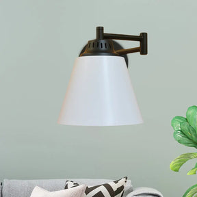 Vintage Iron Swing Arm Wall Lamp For Study Room - Black/White White