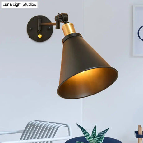 Vintage Iron Swing Arm Wall Lamp For Study Room - Black/White