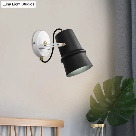 Vintage Iron Wall Sconce With Adjustable Black And White Cone Lamp - Ideal For Living Rooms
