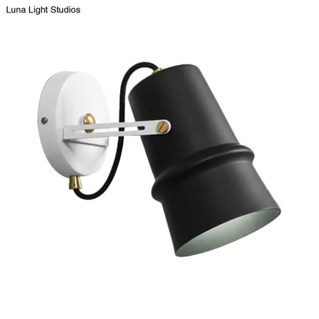 Vintage Iron Wall Sconce With Adjustable Black And White Cone Lamp - Ideal For Living Rooms