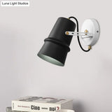 Vintage Iron Wall Sconce With Adjustable Black And White Cone Lamp - Ideal For Living Rooms