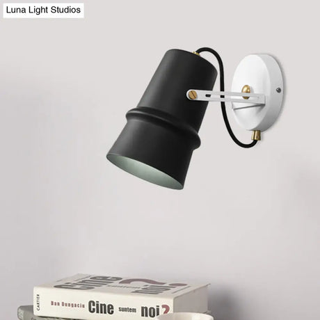Vintage Iron Wall Sconce With Adjustable Black And White Cone Lamp - Ideal For Living Rooms