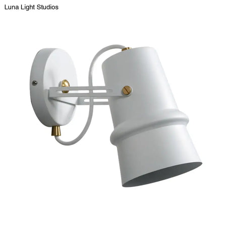 Vintage Iron Wall Sconce With Adjustable Black And White Cone Lamp - Ideal For Living Rooms