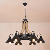 Vintage Iron Wheel Chandelier Pendant Light With Hemp Rope In Black For Restaurants / 34.5’ A
