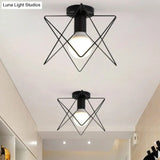 Vintage Iron Wire Geometric Flush Mount Single-Bulb Ceiling Fixture For Aisle Lighting