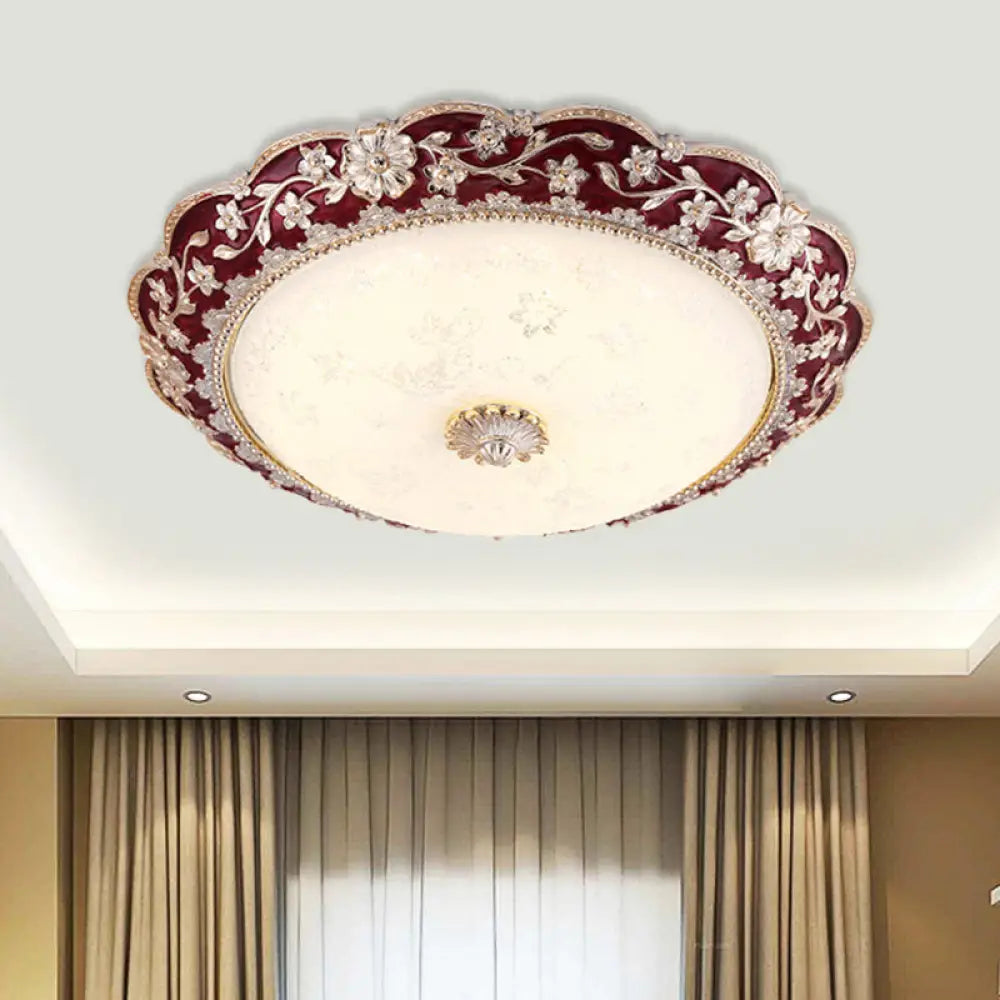 Vintage Led Flower Resin Ceiling Light With Flushmount Design - Blue/Red Red