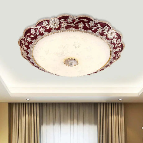 Vintage Led Flower Resin Ceiling Light With Flushmount Design - Blue/Red Red
