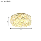 Vintage Led Flush Mount Ceiling Lamp With Etched Design Clear Crystal Accents And White Glass Circle