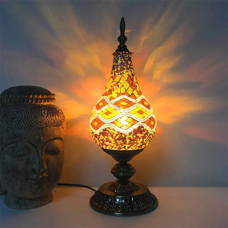 Vintage Led Glass Teardrop Table Lamp - Hand-Crafted White/Red/Yellow Bedroom Nightstand Decor