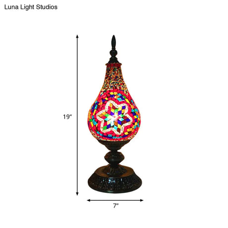 Vintage Led Glass Teardrop Table Lamp - Hand-Crafted White/Red/Yellow Bedroom Nightstand Decor