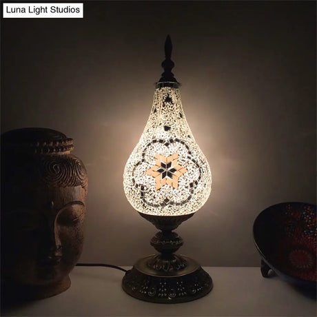 Vintage Led Glass Teardrop Table Lamp - Hand-Crafted White/Red/Yellow Bedroom Nightstand Decor