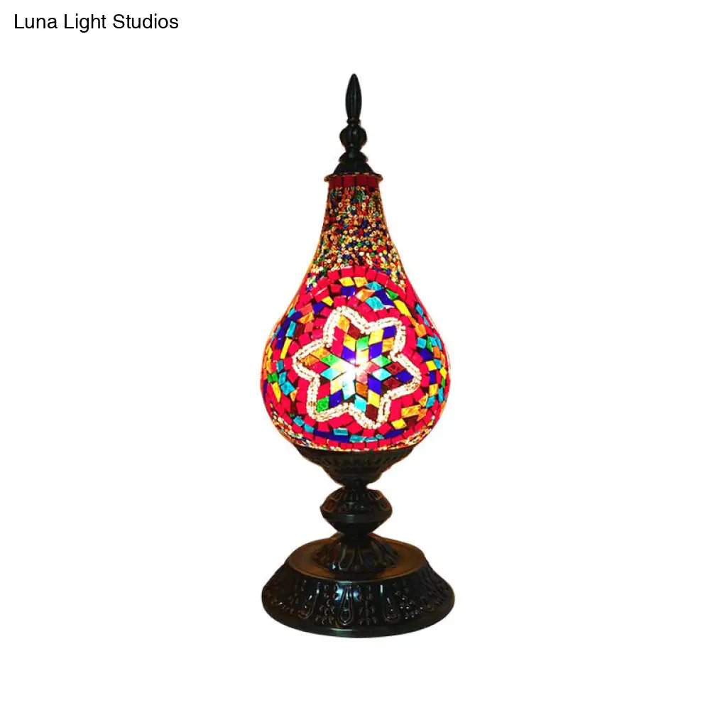 Vintage Led Glass Teardrop Table Lamp - Hand-Crafted White/Red/Yellow Bedroom Nightstand Decor