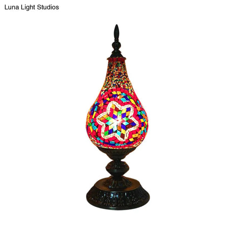 Vintage Led Glass Teardrop Table Lamp - Hand-Crafted White/Red/Yellow Bedroom Nightstand Decor