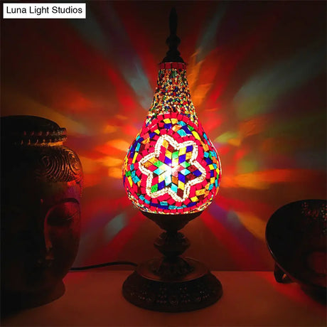 Vintage Led Glass Teardrop Table Lamp - Hand-Crafted White/Red/Yellow Bedroom Nightstand Decor