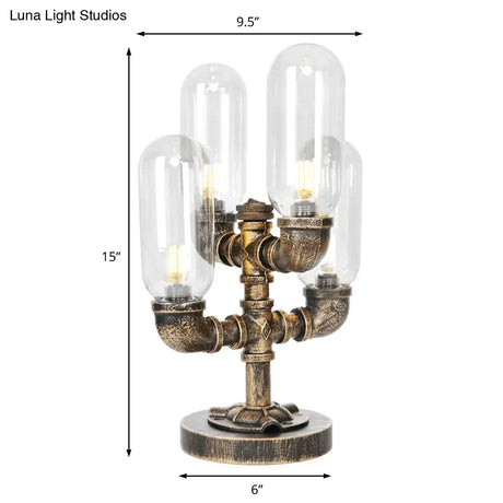 Vintage Led Table Lamp With 4 Bulbs - Amber/Clear Glass Nightstand Lighting For Bedroom