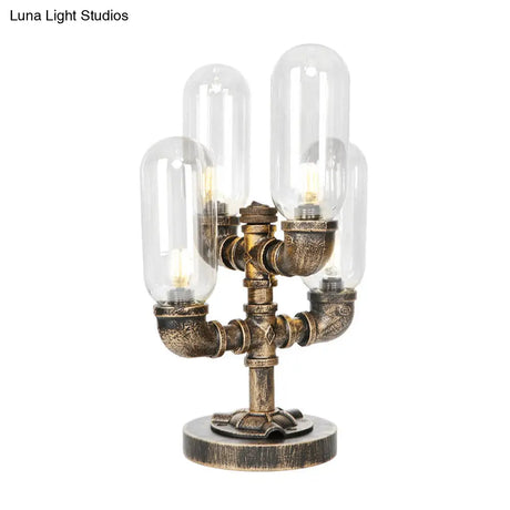 Vintage Led Table Lamp With 4 Bulbs - Amber/Clear Glass Nightstand Lighting For Bedroom
