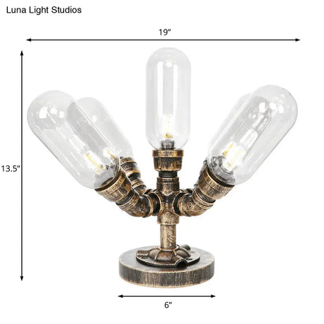Vintage Led Table Lamp With 4 Bulbs - Amber/Clear Glass Nightstand Lighting For Bedroom