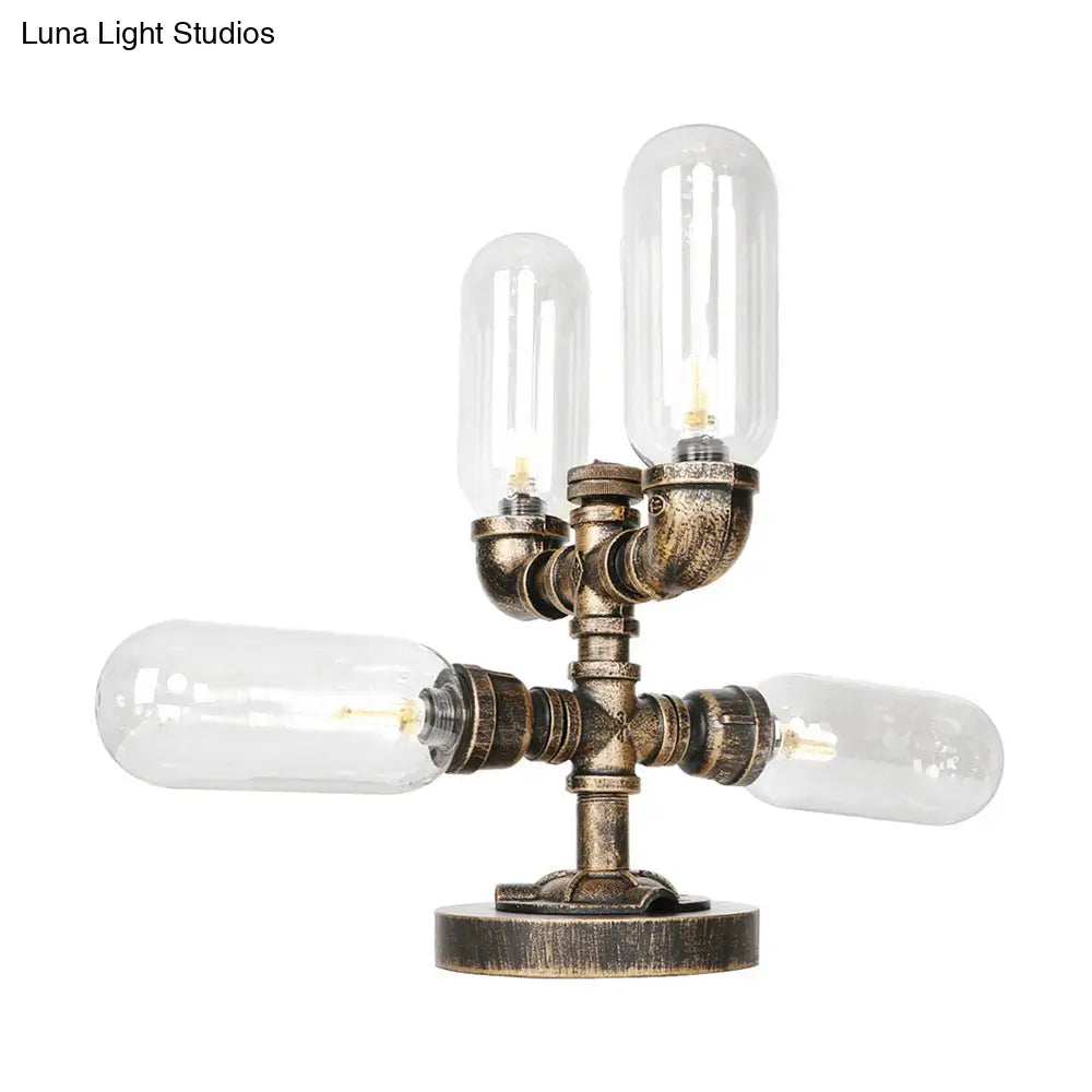 Vintage Led Table Lamp With 4 Bulbs - Amber/Clear Glass Nightstand Lighting For Bedroom
