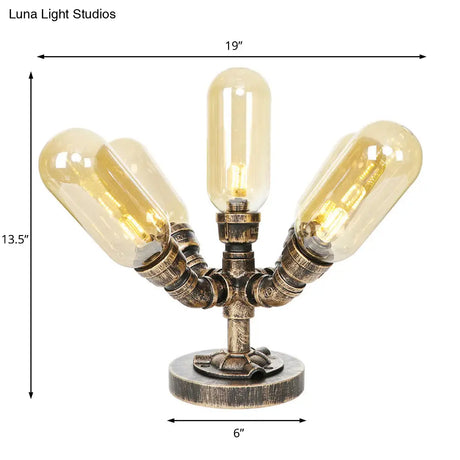 Vintage Led Table Lamp With 4 Bulbs - Amber/Clear Glass Nightstand Lighting For Bedroom