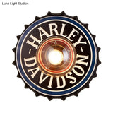 Vintage Led Wall Sconce: Bottle Cap Shape Metal Light For Restaurant Bar