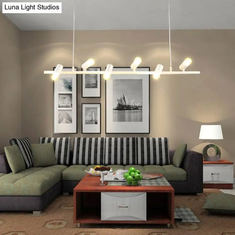 Vintage Linear Island Pendant Light With 6/8 Lights Open Bulbs Black/White Finish Metal Hanging