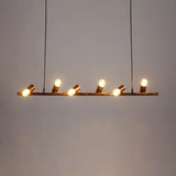 Vintage Linear Island Pendant Light With 6/8 Lights Open Bulbs Black/White Finish Metal Hanging