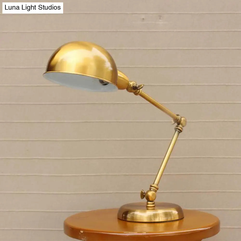 Vintage Loft Metallic Adjustable Desk Lamp - Gold Dome Shade For Bedroom